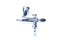 A side view of a chrome-plated Scale Modellers Supply DragonAir airbrush on a white background.