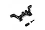 Yeah Racing black aluminium rear shock tower for Kyosho Mini-Z, featuring a machined design with mounting points and included hardware.