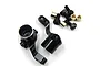 Two black aluminium steering hubs for Kyosho Mini-Z with included screws and brass bushings on a white background.