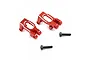 A pair of red anodized aluminium front C-hubs for Kyosho Mini-Z RC cars, shown with two small black mounting screws on a white background.