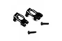 Two black aluminium front C-hubs for Kyosho Mini-Z RC cars, shown with two matching mounting screws on a white background.