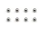 Eight small, polished silver-coloured carbide differential balls arranged in two rows of four on a white background.