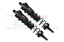 Two black GPM Racing aluminium piggyback shock absorbers for RC cars, featuring coil springs and silver shafts, set against a white background.
