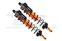 A pair of GPM Racing orange and black aluminium piggyback shock absorbers for RC cars against a white background.
