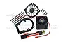 GPM Racing 40x40mm black motor cooling fan kit including a fan, metal mount, fan guard, and mounting hardware on a white background.
