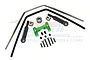 GPM Racing green aluminium sway bar set including metal bars, plastic links, and mounting hardware on a white background.