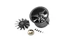 E-Flite 80mm 12-blade ducted fan unit including the fan housing, rotor, spinner, and mounting screws on a white background.