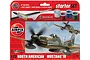 Airfix 1/72 scale North American Mustang IV starter set model kit packaging featuring artwork of two fighter planes in flight.