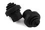 Two black rubber Traxxas Sledge driveshaft retainers shown against a white background.