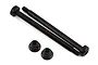 Two long black metal suspension pins and two matching black flanged lock nuts for Traxxas Sledge RC car.