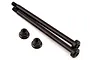 Two black metal suspension pins and two matching black flange nuts for a Traxxas RC vehicle.