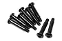 A set of eight black metal button head shoulder screws for RC cars, arranged on a white background.