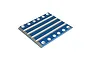 A blue anodized aluminium transmission skid plate for Traxxas RC vehicles, featuring raised silver ribs and countersunk screw holes.
