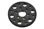 A black XRAY 90T 64dp offset spur gear for RC cars, featuring a circular design with multiple weight-reduction holes and the number 90 stamped on the face.