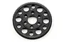 A black XRAY 100T 64dp offset spur gear for RC cars, featuring a circular design with weight-reduction holes and the number 100 stamped on the face.