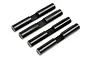 Four black metal differential shafts for HPI Savage RC cars, arranged diagonally on a white background.