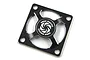 A black aluminium Yeah Racing fan protector grill for 30x30mm cooling fans, featuring a central logo and four mounting holes.