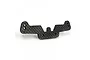 A black carbon fiber rear shock tower for a Kyosho Optima Mid RC car, featuring a woven pattern and multiple mounting holes.