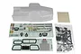 Unpainted clear polycarbonate RC truck body shell for Element RC Enduro Ecto, including decal sheets and a bag of black plastic accessory parts.