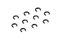 A set of ten small black C-clips arranged on a plain white background.