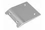A silver-coloured metal roof plate for an HPI Baja RC car, featuring a curved edge and four countersunk screw holes.