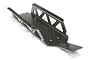 A gunmetal grey metal main chassis plate for an HPI Baja RC vehicle, shown from a high-angle perspective against a white background.