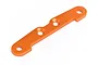 An orange anodized aluminium rear lower brace for an HPI RC vehicle, featuring four mounting holes.