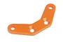 An orange anodized aluminium front upper suspension arm pin brace for an HPI RC car, featuring a V-shape with three mounting holes.