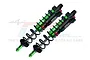 Two GPM Racing green and black aluminium piggyback shock absorbers for RC cars, shown against a white background with a faint watermark.