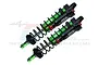 Two GPM Racing green and black aluminium piggyback shock absorbers for RC cars, shown against a white background with a faint watermark.
