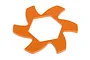 An orange anodized aluminium brake disc fin for HPI Baja RC vehicles, featuring a six-pointed star design with a hexagonal center cutout.