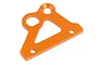 An orange anodized aluminium upper brake holder plate for HPI Baja RC vehicles, shown against a white background.