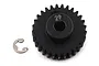 ARRMA 29T steel pinion gear with a set screw and a small E-clip on a white background.