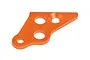 An orange anodized aluminium engine mount brace for HPI Baja RC vehicles, featuring a triangular shape with three mounting holes.