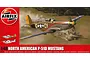 Airfix 1/48 scale North American P-51D Mustang model kit box art showing a P-51D fighter plane in flight over a landscape.