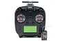 FlySky FS-ST8 2.4GHz radio transmitter with a black carbon fiber texture and a separate FS-SR8 8-channel receiver on a white background.