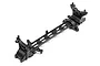 A black composite RC car top deck component with integrated shock towers at both ends.
