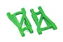 Two green Traxxas heavy-duty rear suspension arms for RC vehicles, shown from an angled top-down perspective on a white background.