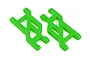 Two bright green Traxxas heavy-duty front suspension arms for RC vehicles, shown from an overhead angle against a white background.