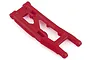 A single red heavy-duty rear left suspension arm for a Traxxas RC vehicle, shown from an angled perspective against a white background.