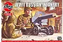 Airfix WWII Russian Infantry model kit box art featuring soldiers operating a Maxim machine gun in a war-torn setting.
