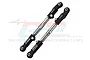 Two black and silver adjustable RC steering linkages from GPM Racing, featuring 7075-T6 aluminium construction.