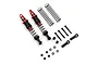 Two red and bronze Yeah Racing 90mm dual spring RC shock absorbers with extra springs, screws, and hardware on a white background.