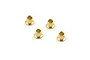 Four small brass steering hub carrier bushings arranged on a white background.