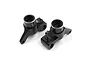 Two black anodized aluminium rear hubs for RC cars by Yeah Racing, featuring silver chamfered edges and the YR logo.