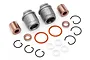 HPI Racing VVC/HD shock parts including two threaded metal shock caps, copper bushings, O-rings, washers, and circlips on a white background.