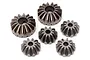 A set of six metal differential bevel gears of varying sizes for HPI Baja RC vehicles.
