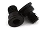 Two black metal hex head screws for RC car top deck assembly on a white background.