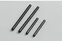 Four black metal hinge pins of varying lengths arranged diagonally on a light grey background.