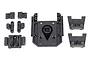 A set of black plastic RC gearbox and servo mount components for the Element RC Enduro IFS chassis, arranged on a white background.